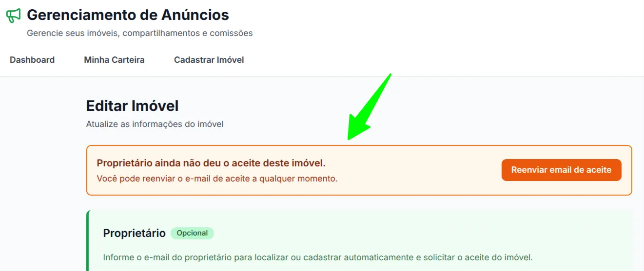 Aviso de não aceite