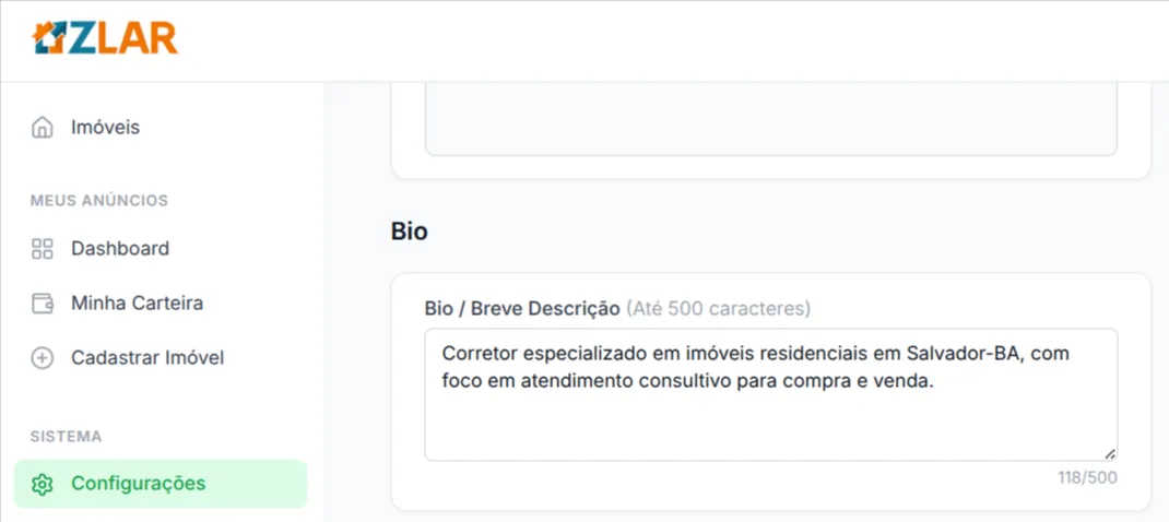 Preenchendo a bio