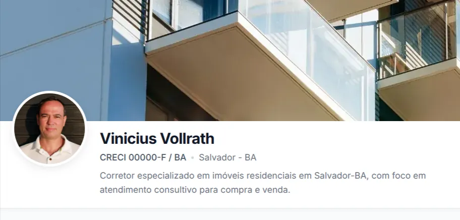 Exemplo no perfil público do corretor
