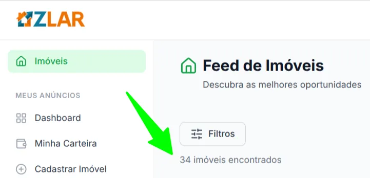 Total de imóveis encontrados no feed